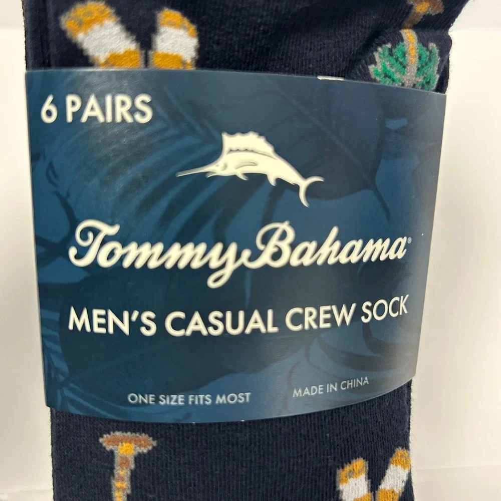 Tommy Bahama Mens 6 Pairs Casual Crew Socks One Size Lobster Palm Tree Navy Gray